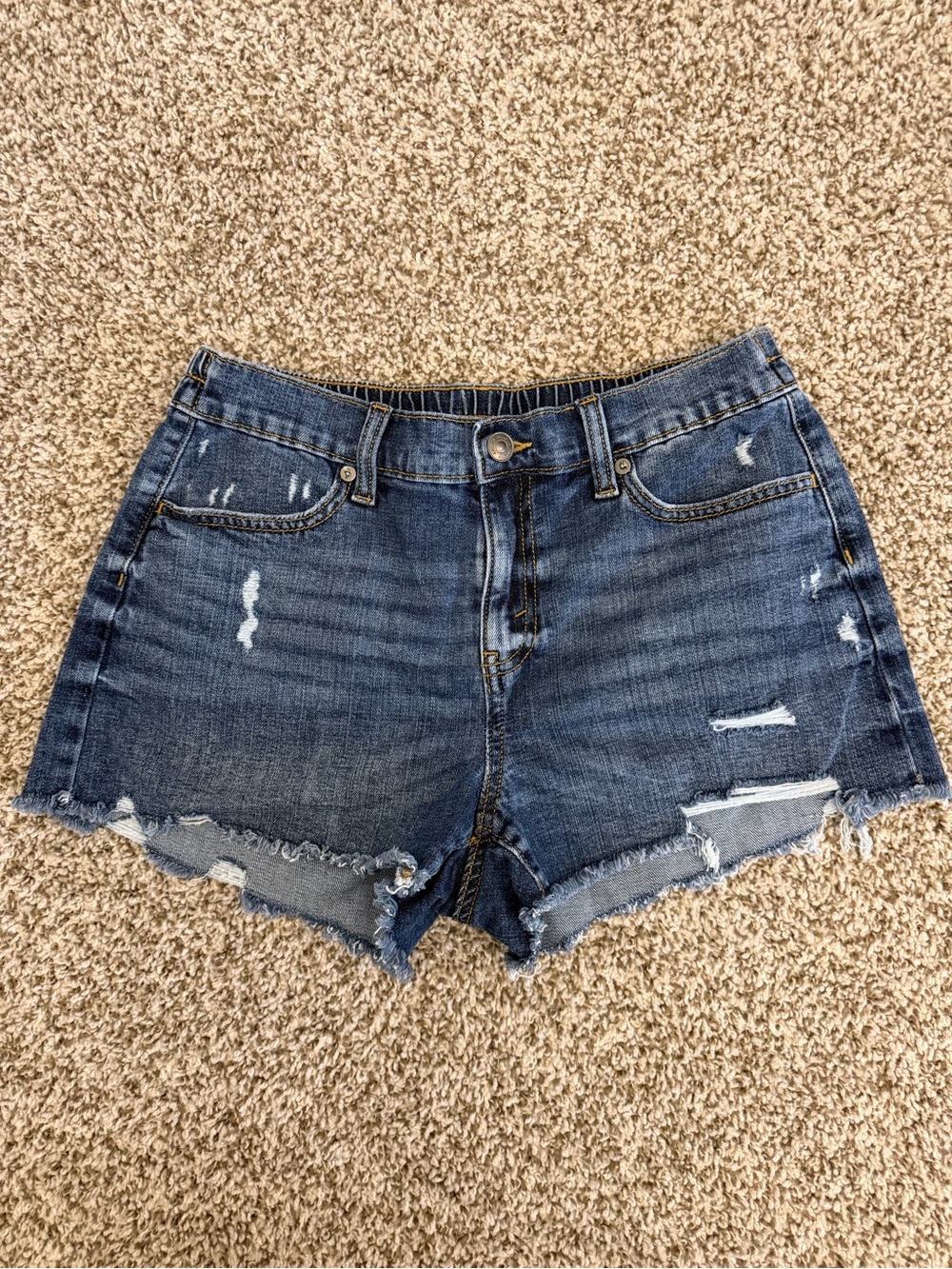 aerie Distressed Dark Blue High-Rise Jean Shorts